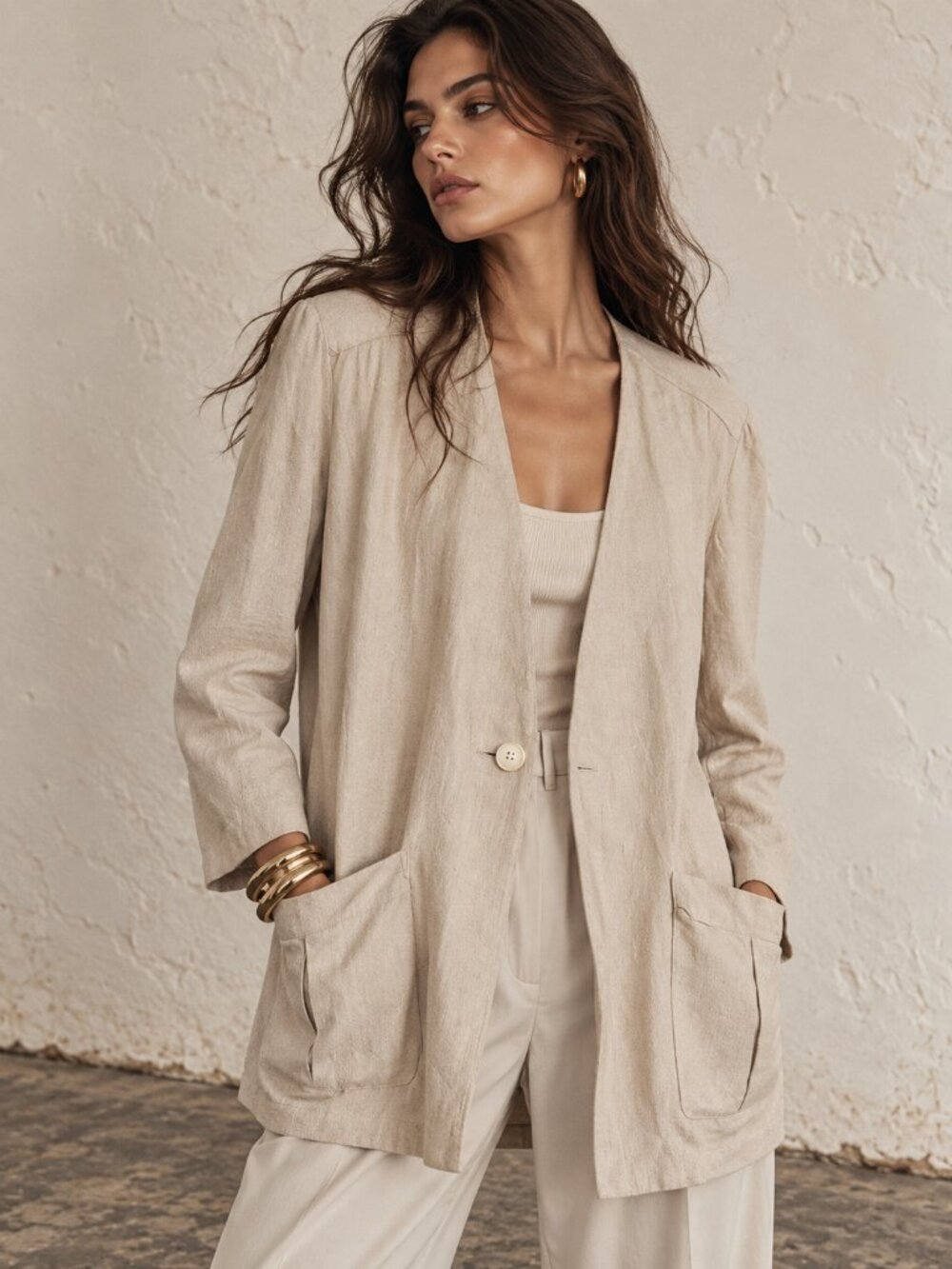Christian Dior Neutral Beige Single-Button Silk Blend Light Blazer Jacket